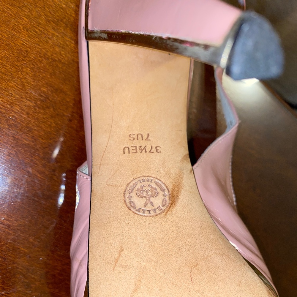 Bally Coral Pink Calf Patent Leather Slingback Stiletto platform size 7 - Picture 11 of 16